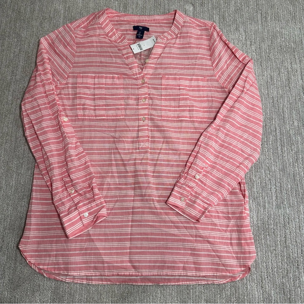NWT GAP Pink and White Striped Shirt Sz L